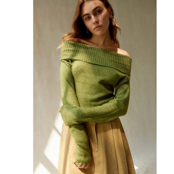 Silence + Noise Claudia Knitted Bardot Top, Urban Outfitters, Olive Green, Small - Picture 1 of 10